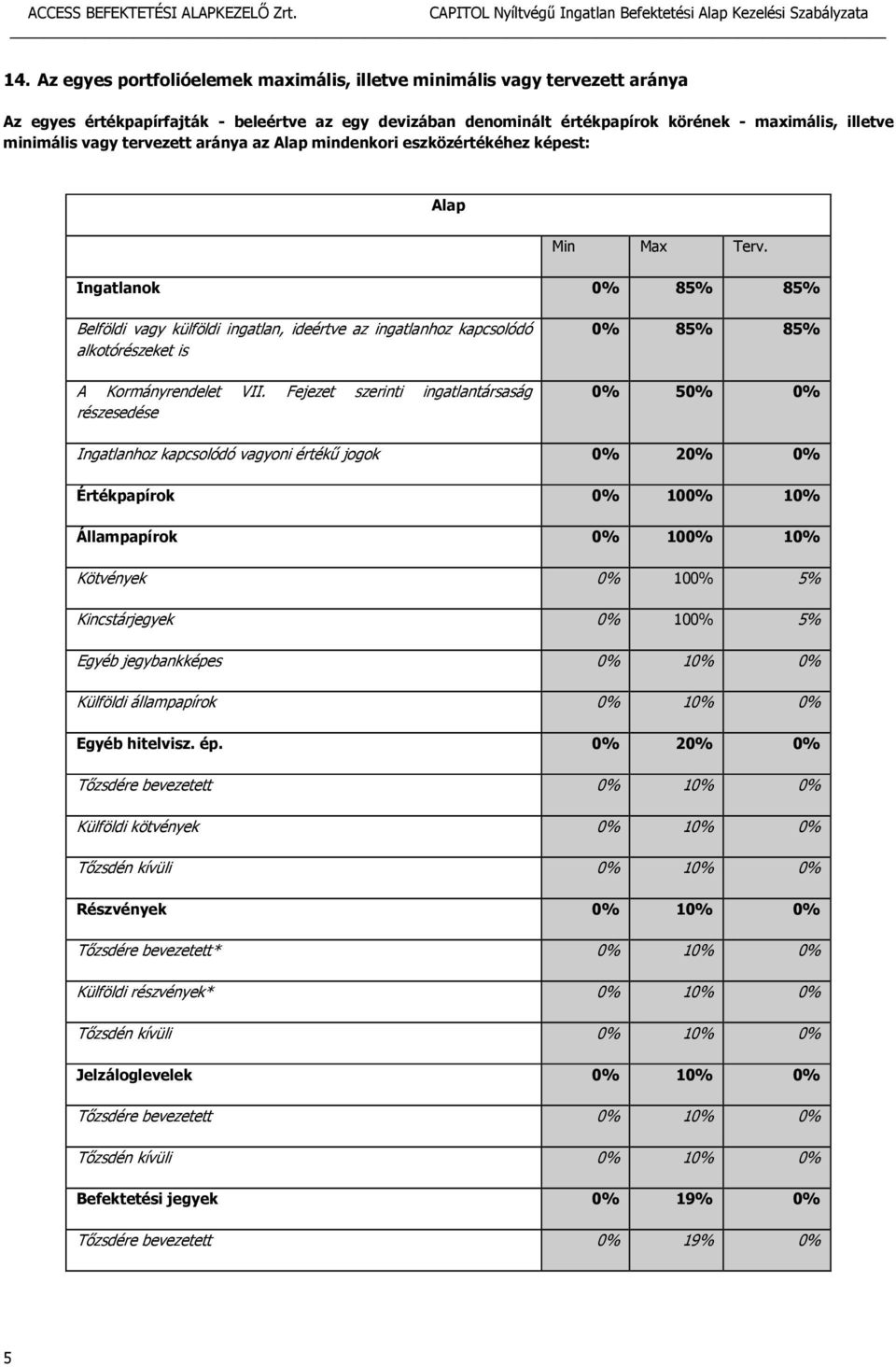 Ingatlanok 0% 85% 85% Belföldi vagy külföldi ingatlan, ideértve az ingatlanhoz kapcsolódó alkotórészeket is A Kormányrendelet VII.