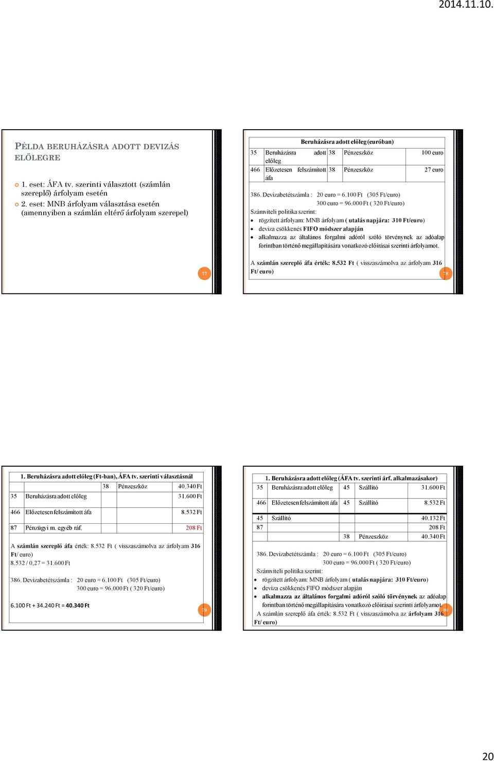 euro 38 Pénzeszköz 27 euro 386. Devizabetétszámla : 20 euro = 6.100 Ft (305 Ft/euro) 300 euro = 96.