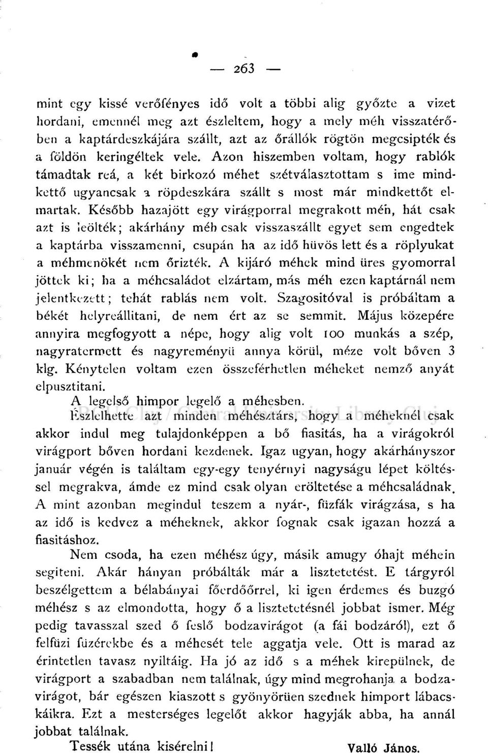 Később hazajött egy virágporral megrakott méh, hát csak azt is leölték; akárhány méh csak visszaszállt egyet sem engedtek a kaptárba visszamenni, csupán ha az idő hűvös lett és a röplyukat a