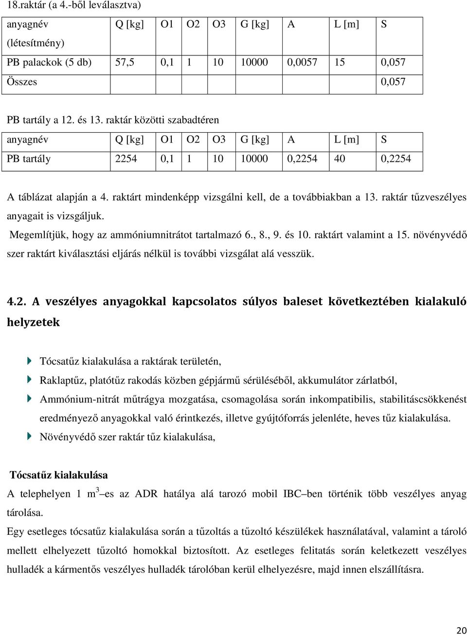 raktár tűzveszélyes anyagait is vizsgáljuk. Megemlítjük, hogy az ammóniumnitrátot tartalmazó 6., 8., 9. és 10. raktárt valamint a 15.