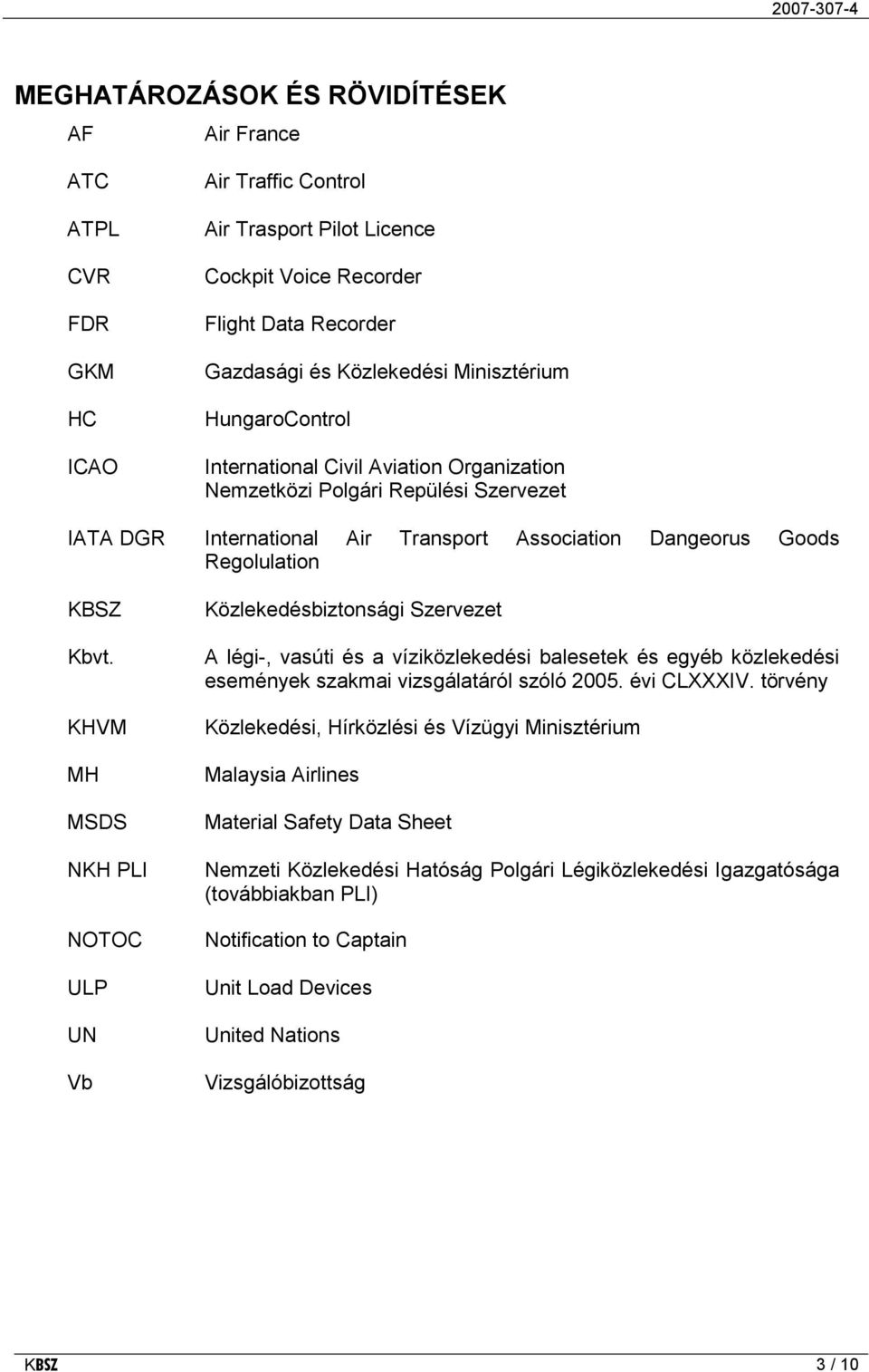 KHVM MH MSDS NKH PLI NOTOC ULP UN Vb Közlekedésbiztonsági Szervezet A légi-, vasúti és a víziközlekedési balesetek és egyéb közlekedési események szakmai vizsgálatáról szóló 2005. évi CLXXXIV.