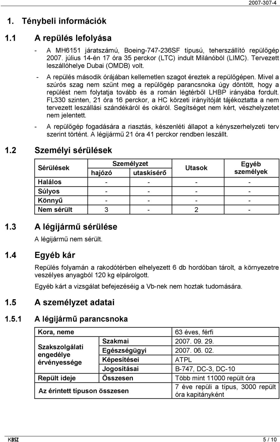 Mivel a szúrós szag nem szűnt meg a repülőgép parancsnoka úgy döntött, hogy a repülést nem folytatja tovább és a román légtérből LHBP irányába fordult.