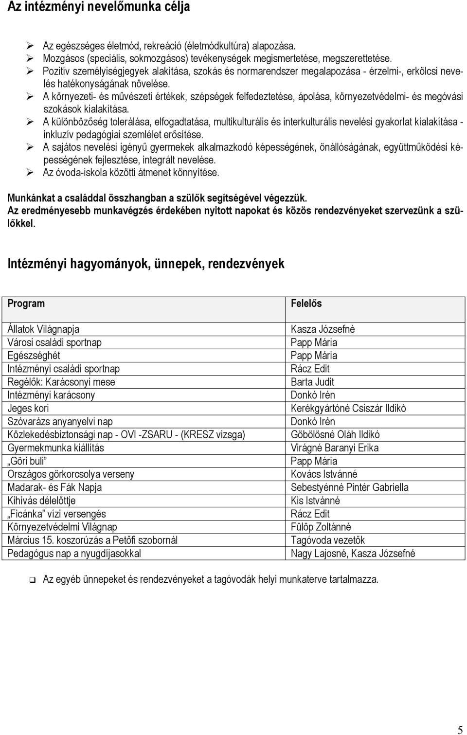 A környezeti- és művészeti értékek, szépségek felfedeztetése, ápolása, környezetvédelmi- és megóvási szokások kialakítása.