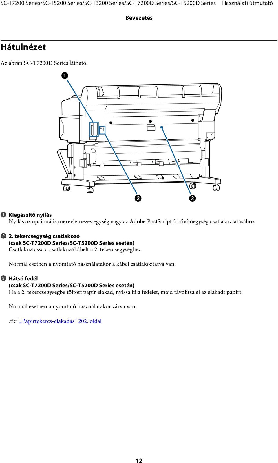 tekercsegység csatlakozó (csak SC-T7200D Series/SC-T5200D Series esetén) Csatlakoztassa a csatlakozókábelt a 2. tekercsegységhez.