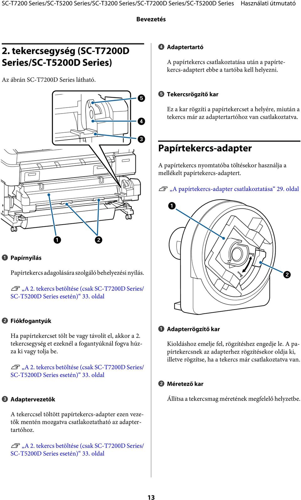 E Tekercsrögzítő kar Ez a kar rögzíti a papírtekercset a helyére, miután a tekercs már az adaptertartóhoz van csatlakoztatva.