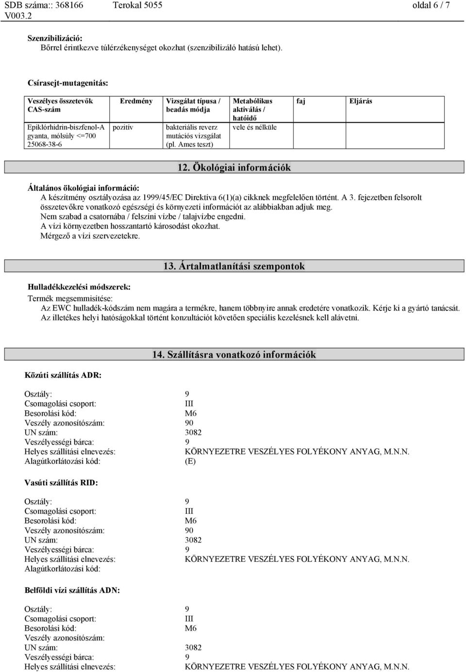 Ames teszt) Metabólikus aktiválás / hatóidő vele és nélküle faj Eljárás 12.