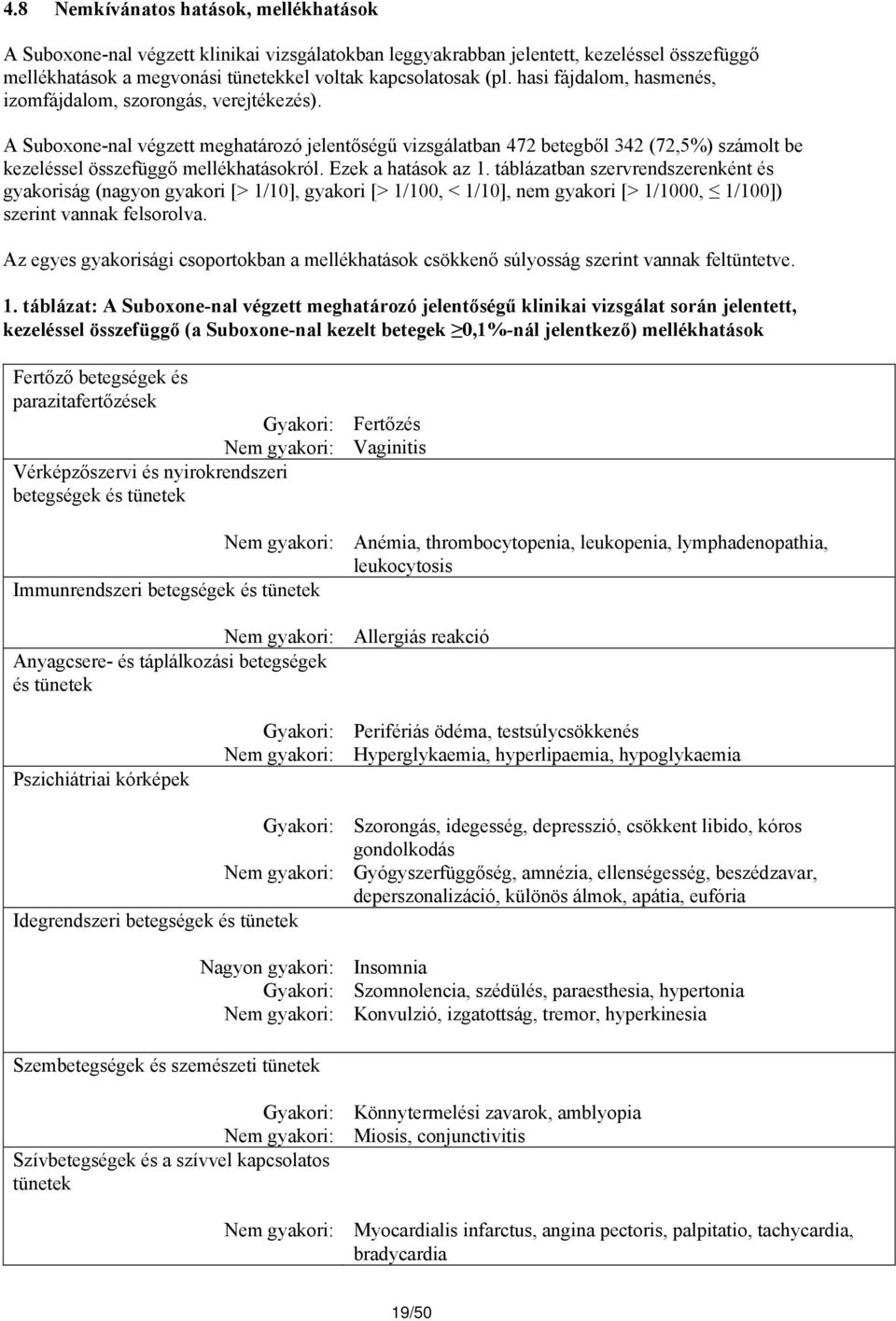 Ezek a hatások az 1. táblázatban szervrendszerenként és gyakoriság (nagyon gyakori [> 1/10], gyakori [> 1/100, < 1/10], nem gyakori [> 1/1000, 1/100]) szerint vannak felsorolva.