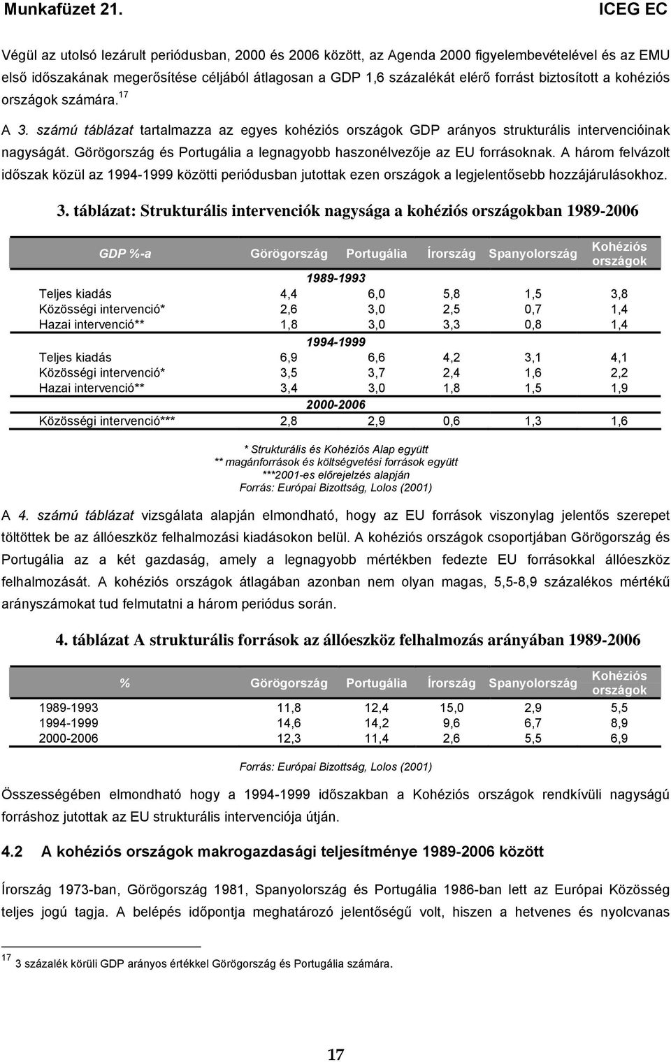 Görögország és Portugália a legnagyobb haszonélvezője az EU forrásoknak. A három felvázolt időszak közül az 1994-1999 közötti periódusban jutottak ezen országok a legjelentősebb hozzájárulásokhoz. 3.