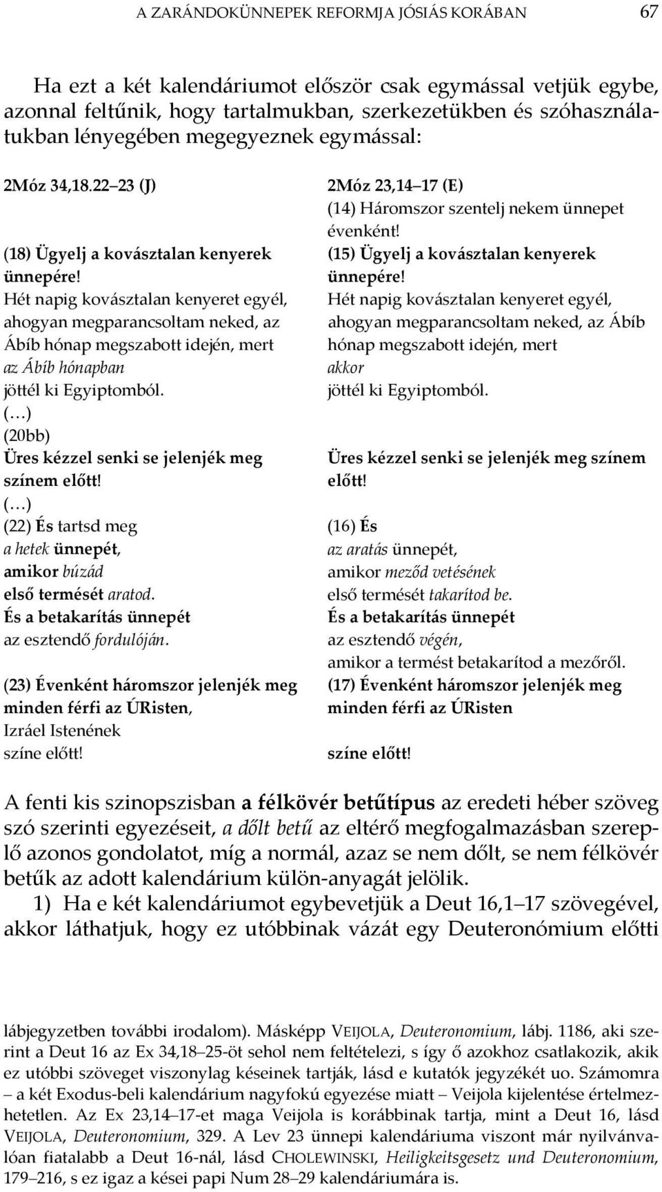 Hét napig kovásztalan kenyeret egyél, ahogyan megparancsoltam neked, az Ábíb hónap megszabott idején, mert az Ábíb hónapban jöttél ki Egyiptomból.