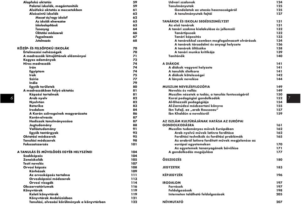 elõzményei 71 Kegyes adományok 72 Híres madraszák 74 Irán 74 Egyiptom 74 Irak 75 Szíria 77 India 79 Egyéb területek 80 A madraszákban folyó oktatás 81 Képzési tartalmak 81 Arab nyelv 82 Nyelvtan 82