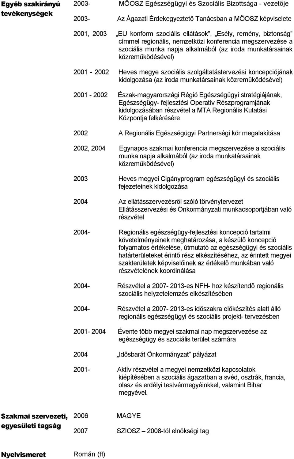 szolgáltatástervezési koncepciójának kidolgozása (az iroda munkatársainak közreműködésével) 2001-2002 Észak-magyarországi Régió Egészségügyi stratégiájának, Egészségügy- fejlesztési Operatív