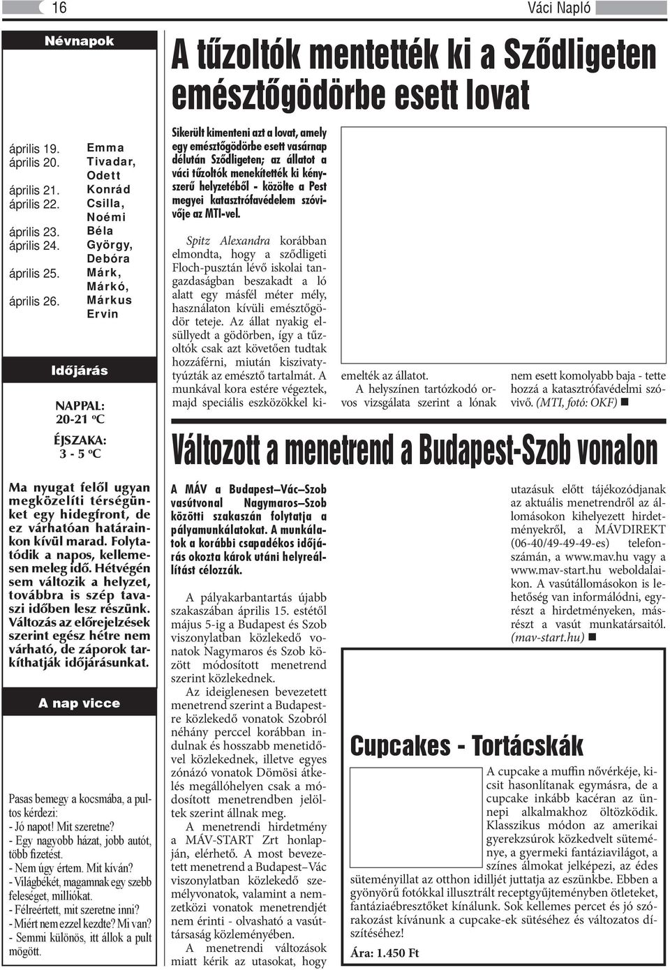 egy hidegfront, de ez várhatóan határainkon kívül marad. Folytatódik a napos, kellemesen meleg idő. Hétvégén sem változik a helyzet, továbbra is szép tavaszi időben lesz részünk.