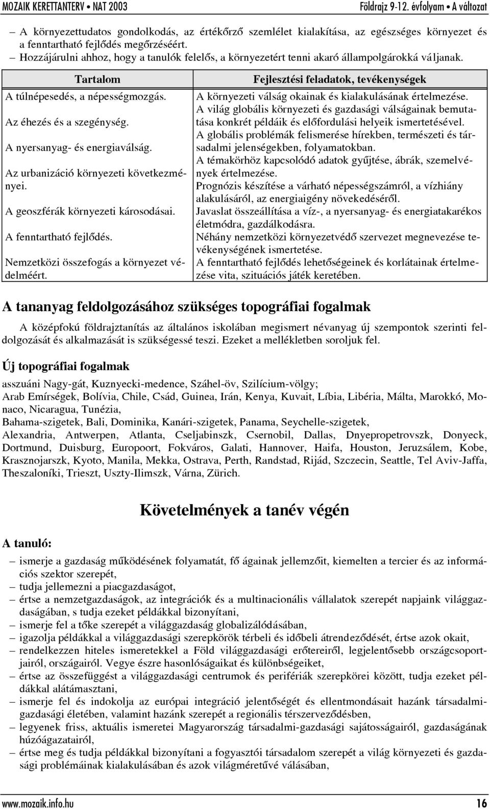 Az urbanizáció környezeti következményei. A geoszférák környezeti károsodásai. A fenntartható fejlõdés. Nemzetközi összefogás a környezet védelméért.