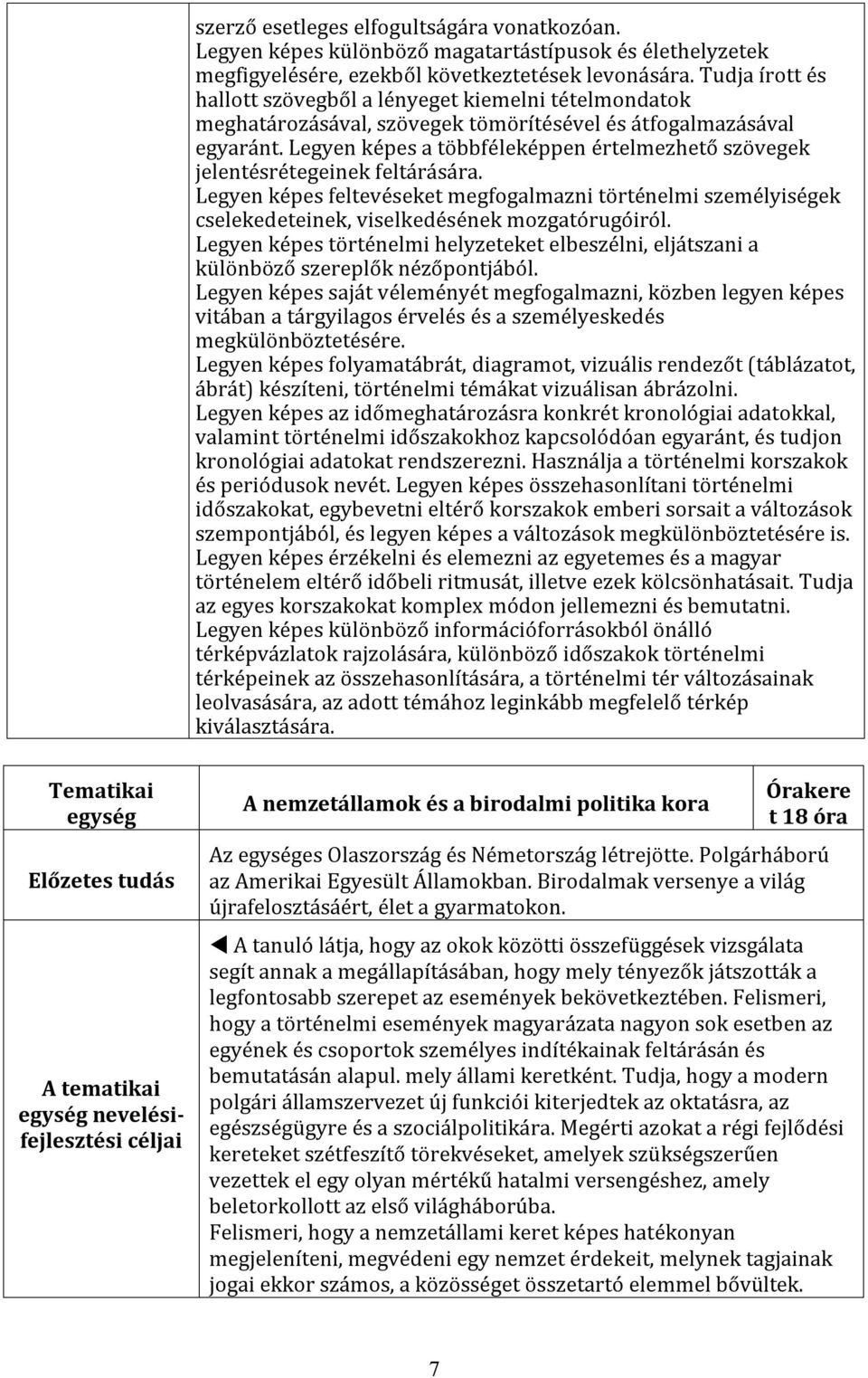 Legyen képes a többféleképpen értelmezhető szövegek jelentésrétegeinek feltárására. Legyen képes feltevéseket megfogalmazni történelmi személyiségek cselekedeteinek, viselkedésének mozgatórugóiról.