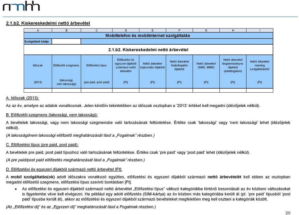 Előfizetési és egyszeri díjakból származó nettó árbevétel Nettó árbevétel kapcsolási díjakból Nettó árbevétel hívásforgalmi díjakból Nettó árbevétel (SMS, MMS) Nettó árbevétel forgalomarányos