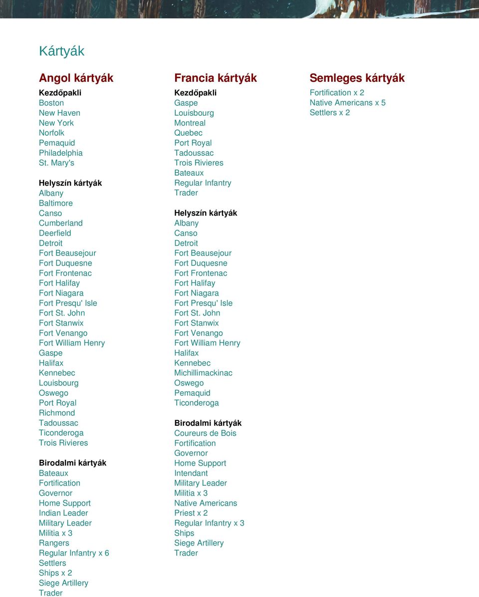 Baltimore Canso Cumberland Deerfield Detroit Fort Beausejour Fort Duquesne Fort Frontenac Fort Halifay Fort Niagara Fort Presqu' Isle Fort St.