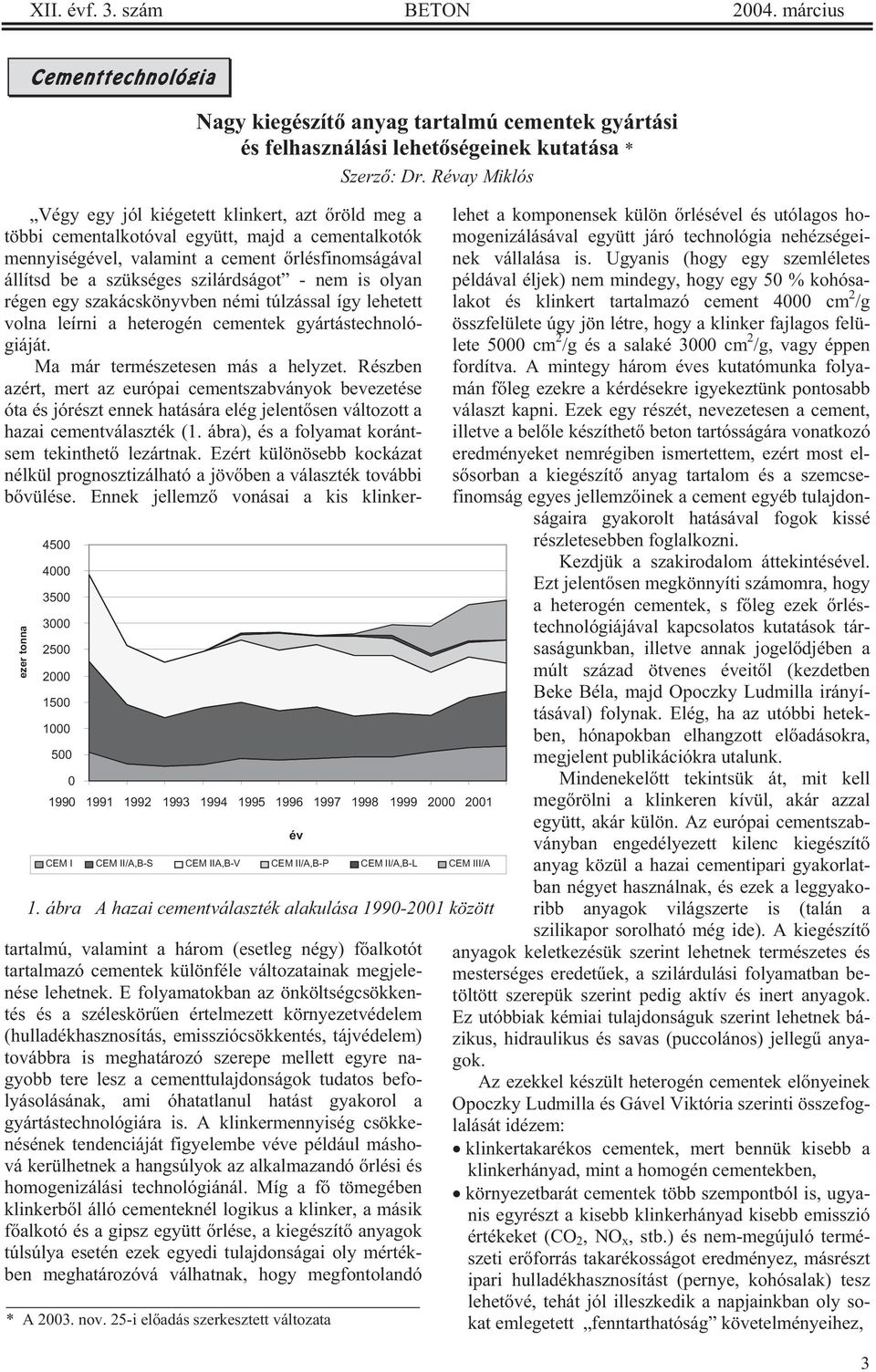 ábra A hazai cementválaszték alakulása 1990-2001 között Végy egy jól kiégetett klinkert, azt röld meg a többi cementalkotóval együtt, majd a cementalkotók mennyiségével, valamint a cement