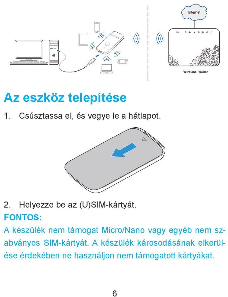 FONTOS: A készülék nem támogat Micro/Nano vagy egyéb nem