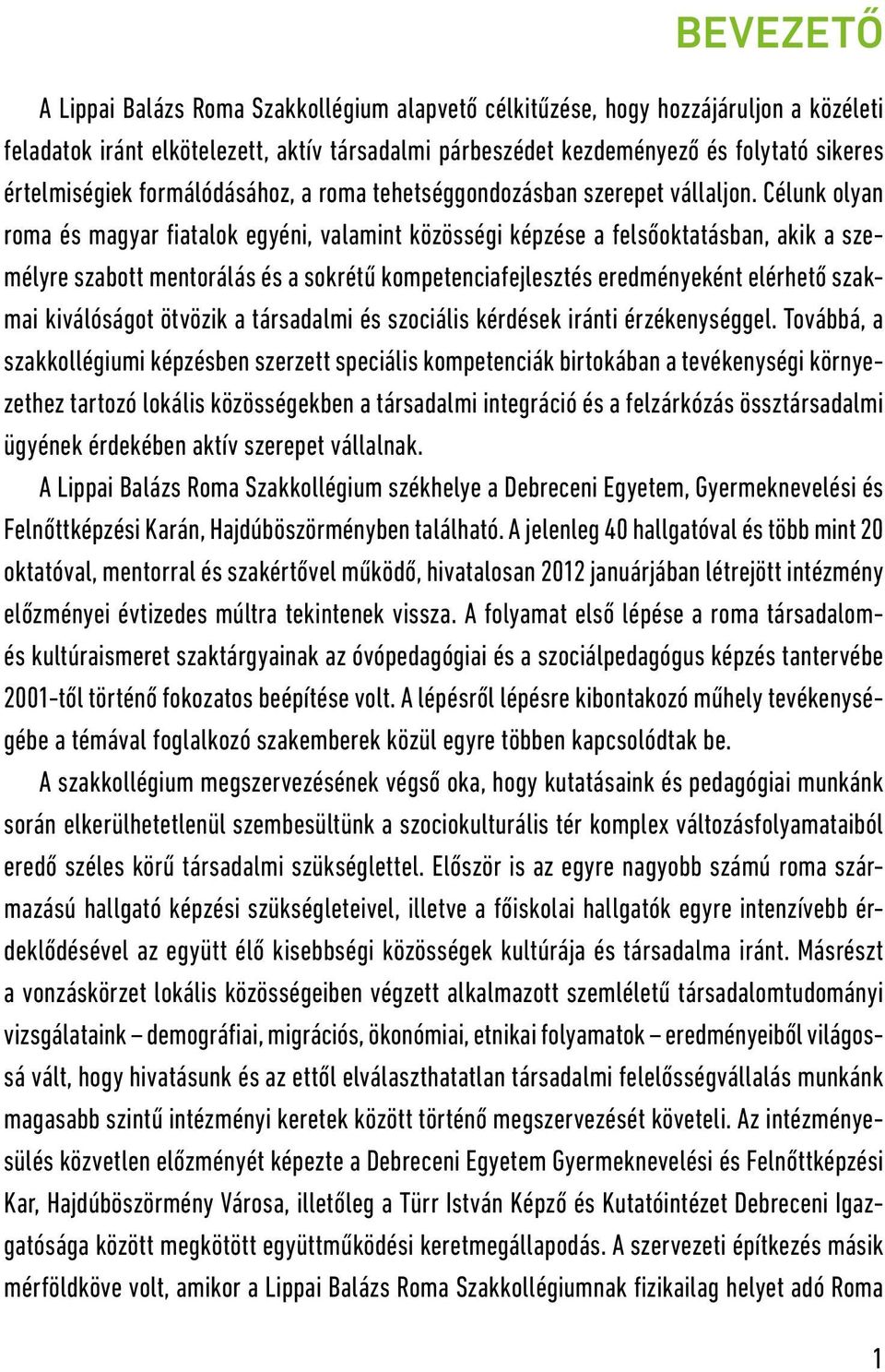 Célunk olyan roma és magyar fiatalok egyéni, valamint közösségi képzése a felsőoktatásban, akik a személyre szabott mentorálás és a sokrétű kompetenciafejlesztés eredményeként elérhető szakmai