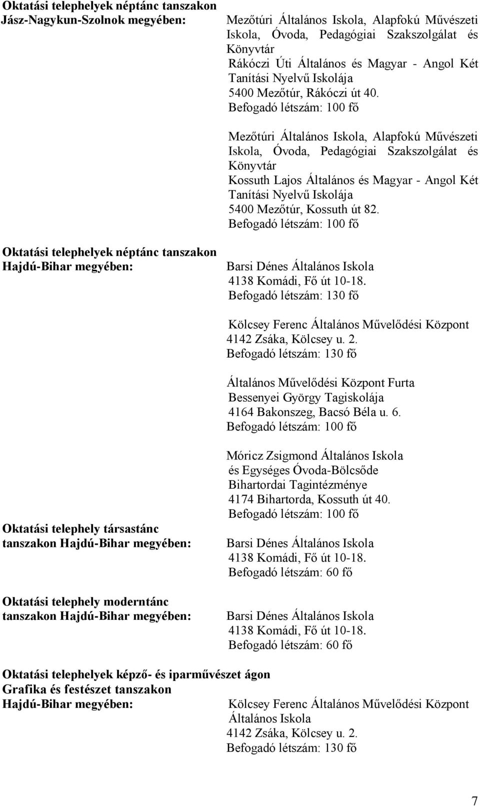 Befogadó létszám: 100 fő Mezőtúri Általános Iskola, Alapfokú Művészeti Iskola, Óvoda, Pedagógiai Szakszolgálat és Könyvtár Kossuth Lajos Általános és Magyar - Angol Két Tanítási Nyelvű Iskolája 5400