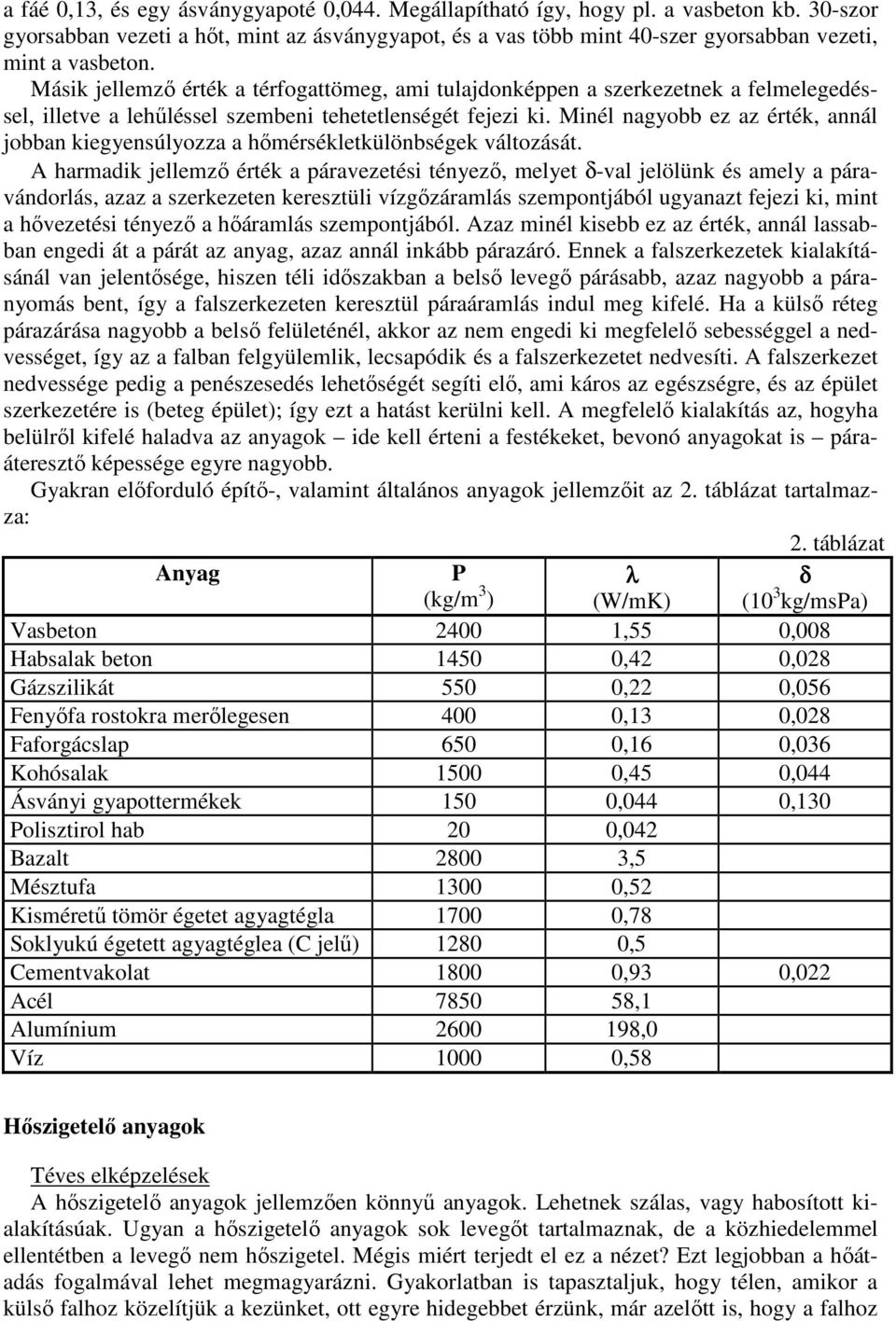 Másik jellemzı érték a térfogattömeg, ami tulajdonképpen a szerkezetnek a felmelegedéssel, illetve a lehőléssel szembeni tehetetlenségét fejezi ki.