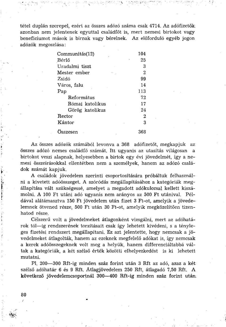 3 összesen 368 Az összes adózók számából levonva a 368 adófizetőt, megkapjuk az összes adózó nemes családfő számát.