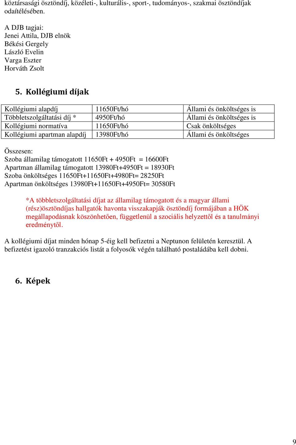 apartman alapdíj 13980Ft/hó Állami és önköltséges Összesen: Szoba államilag támogatott 11650Ft + 4950Ft = 16600Ft Apartman államilag támogatott 13980Ft+4950Ft = 18930Ft Szoba önköltséges