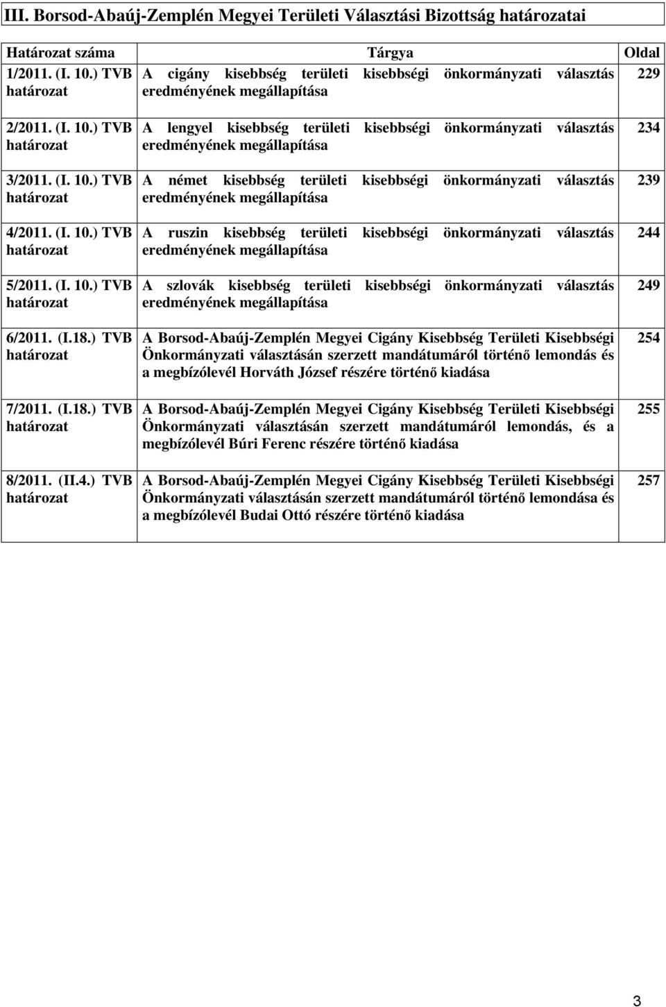 (I. 10.) TVB határozat 6/2011. (I.18.) TVB határozat 7/2011. (I.18.) TVB határozat 8/2011. (II.4.