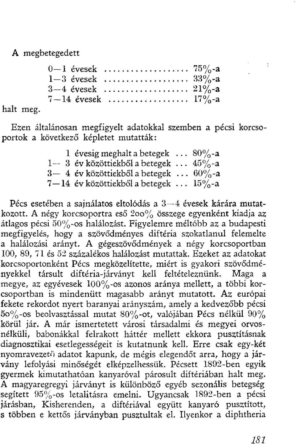 .. 80%-a 1 3 év közöttiekből a betegek... 45%-a 3 4 év közöttiekből a betegek... 60%-a 7 14 év közöttiekből a betegek... 15%-a Pécs esetében a sajnálatos eltolódás a 3 4 évesek kárára mutatkozott.