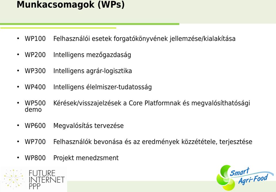 élelmiszer-tudatosság WP500 demo Kérések/visszajelzések a Core Platformnak és megvalósíthatósági