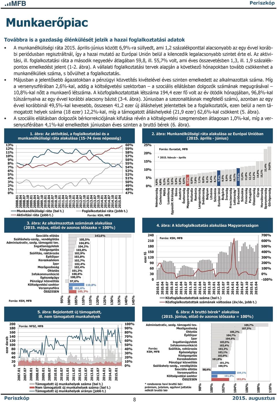 szintet érte el. Az aktivitási, ill. foglalkoztatási ráta a második negyedév átlagában 59,8, ill. 55,7% volt, ami éves összevetésben 1,3, ill. 1,9 százalékpontos emelkedést jelent (1-2. ábra).