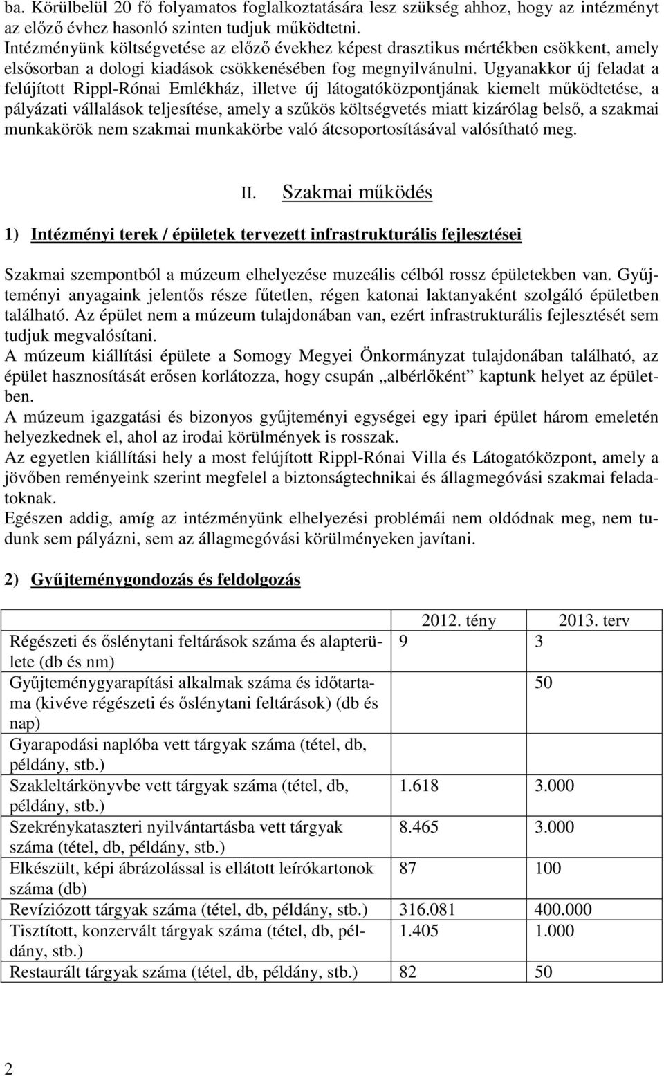 Ugyanakkor új feladat a felújított Rippl-Rónai Emlékház, illetve új látogatóközpontjának kiemelt működtetése, a pályázati vállalások teljesítése, amely a szűkös költségvetés miatt kizárólag belső, a