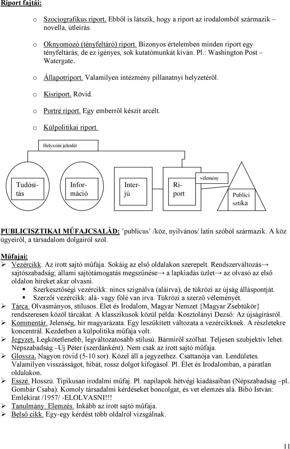 Rövid. o Portré riport. Egy emberről készít arcélt. o Külpolitikai riport.