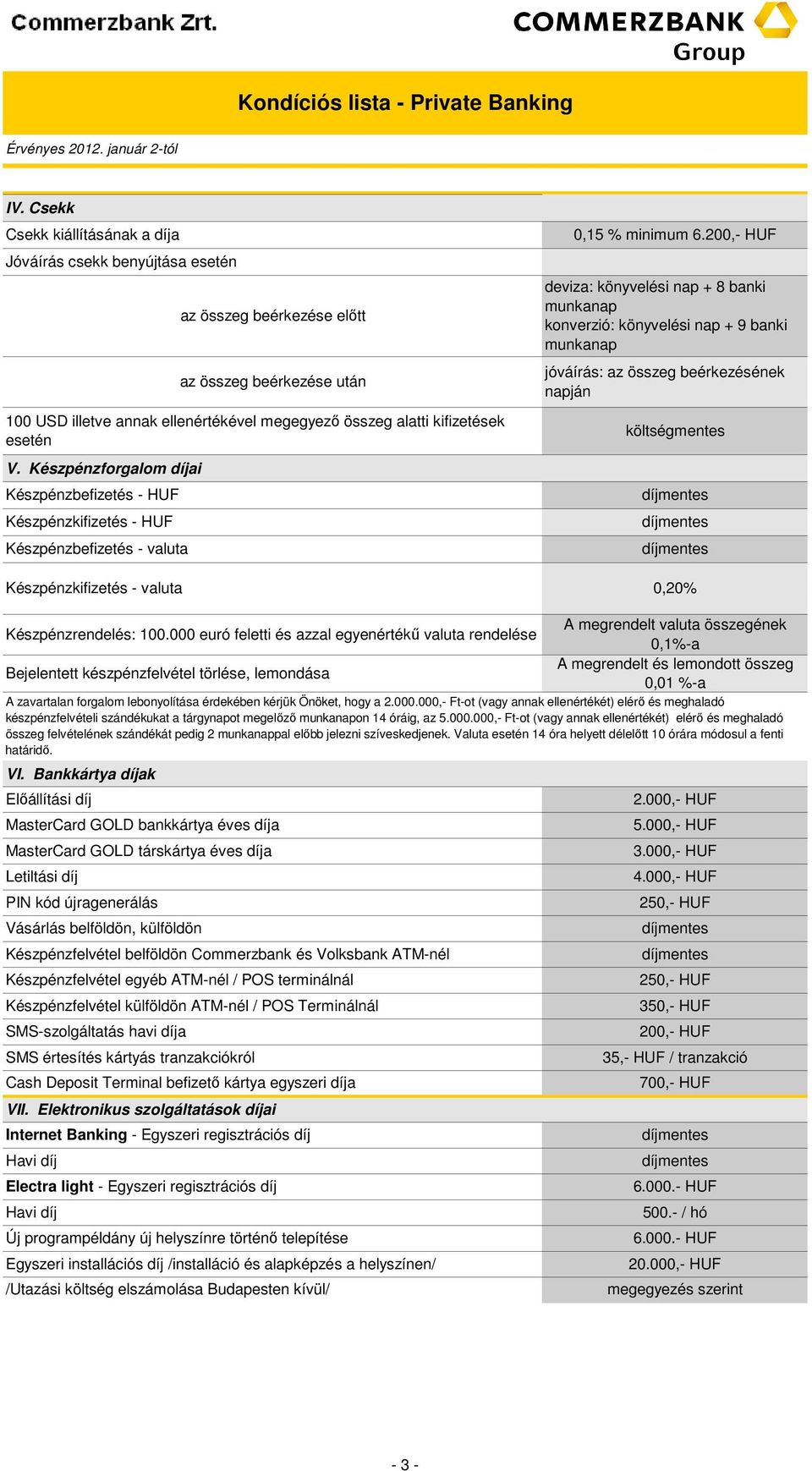 200,- HUF deviza: könyvelési nap + 8 banki munkanap konverzió: könyvelési nap + 9 banki munkanap jóváírás: az összeg beérkezésének napján költségmentes 0,20% megrendelt valuta összegének