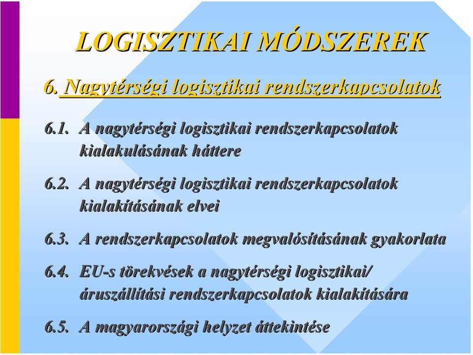 A nagytérségi logisztikai rendszerkapcsolatok kialakításának elvei 6.3.