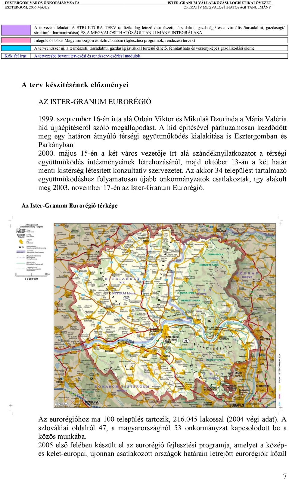 fenntartható és versenyképes gazdálkodási eleme A tervezésbe bevont tervezési és rendszer-vezérlési modulok A terv készítésének előzményei AZ ISTER-GRANUM EURORÉGIÓ 1999.