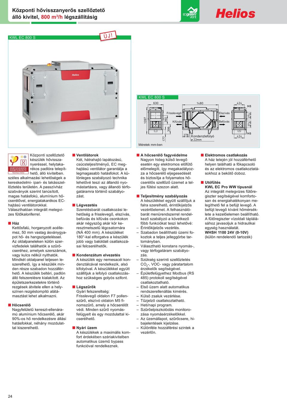 széles alkalmazási lehetőségek a kereskedelmi- ipari- és lakásszellőztetés területén.