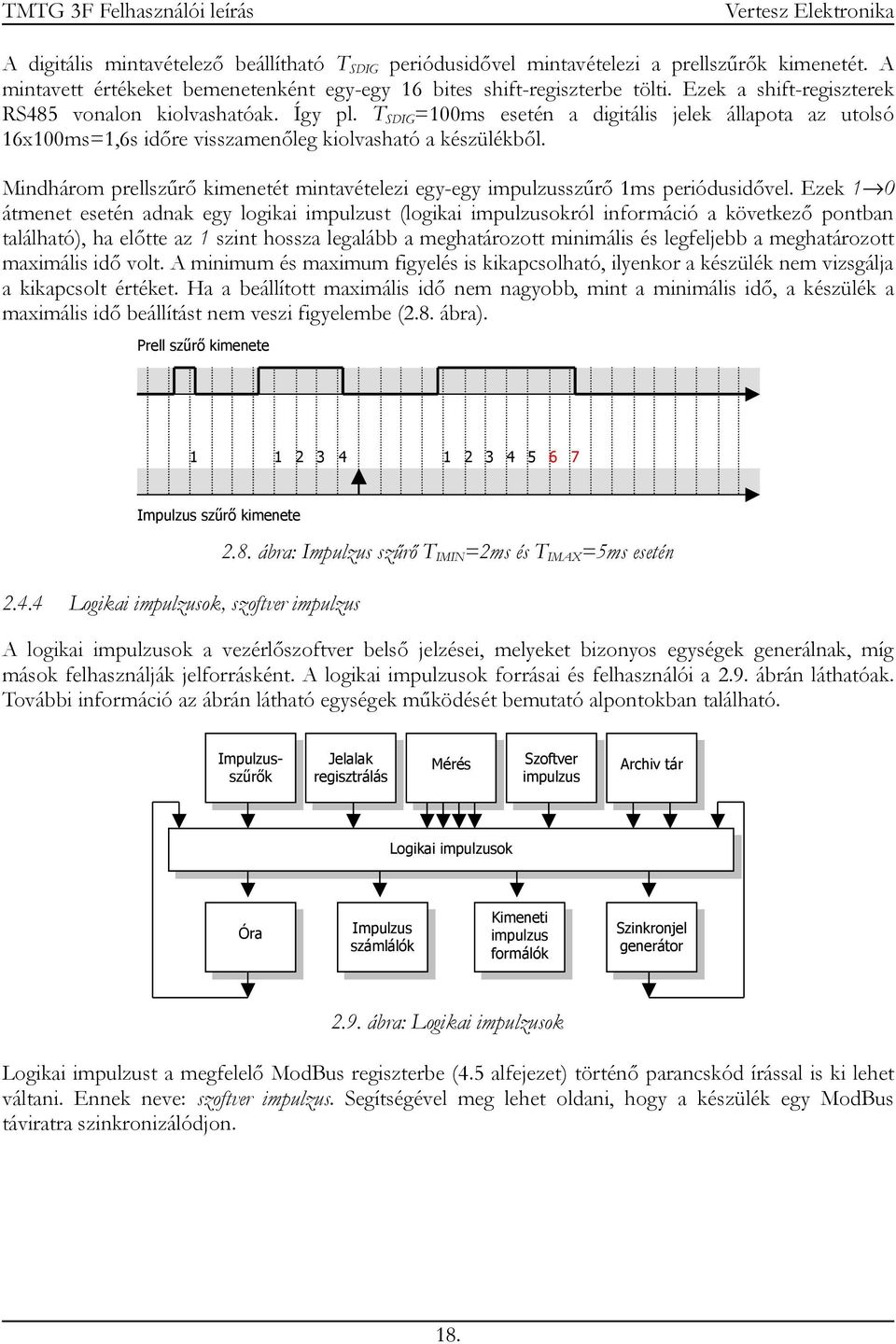 Mindhárom prellszűrő kimenetét mintavételezi egy-egy impulzusszűrő 1ms periódusidővel.