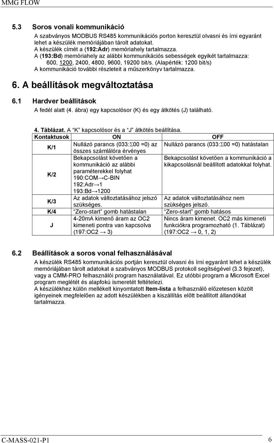 (Alapérték: 1200 bit/s) A kommunikáció további részleteit a műszerkönyv tartalmazza. 6. A beállítások megváltoztatása 6.1 Hardver beállítások A fedél alatt (4.