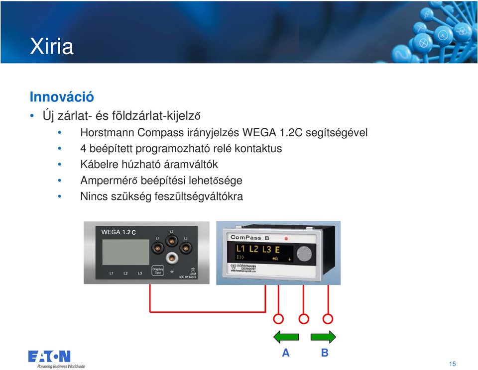 2C segítségével 4 beépített programozható relé kontaktus