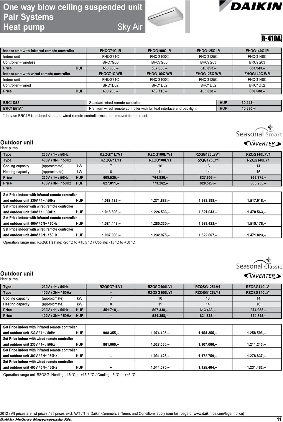 WR FHQG100C.WR FHQG125C.WR FHQG140C.WR Indoor unit FHQG71C FHQG100C FHQG125C FHQG140C Controller wired BRC1D52 BRC1D52 BRC1D52 BRC1D52 Price HUF 409.283, 459.713, 493.538, 536.