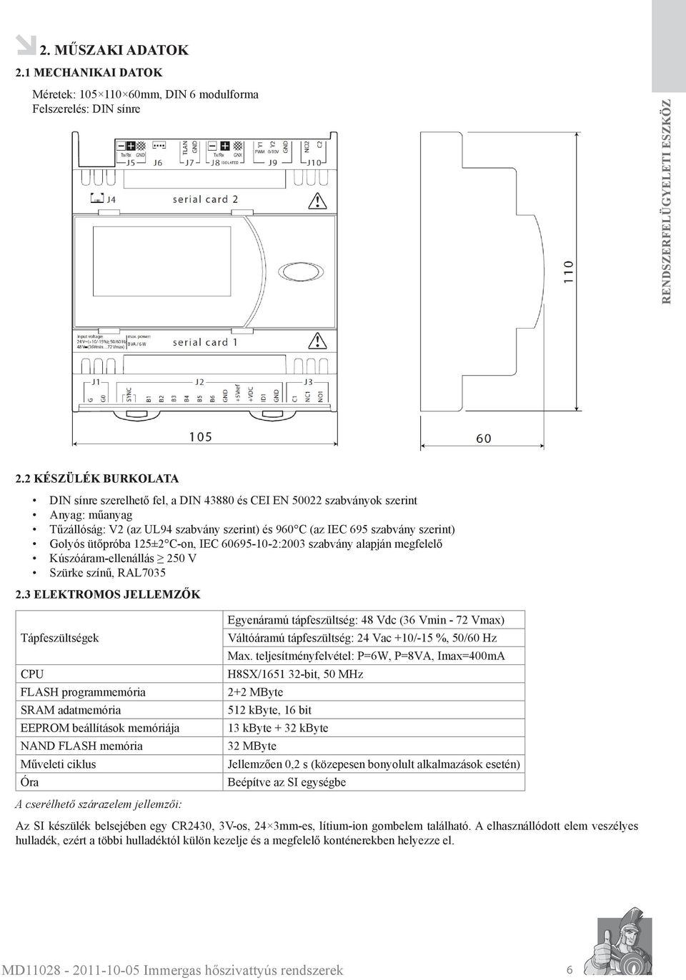 ütőpróba 125±2 C-on, IEC 60695-10-2:2003 szabvány alapján megfelelő Kúszóáram-ellenállás 250 V Szürke színű, RAL7035 2.