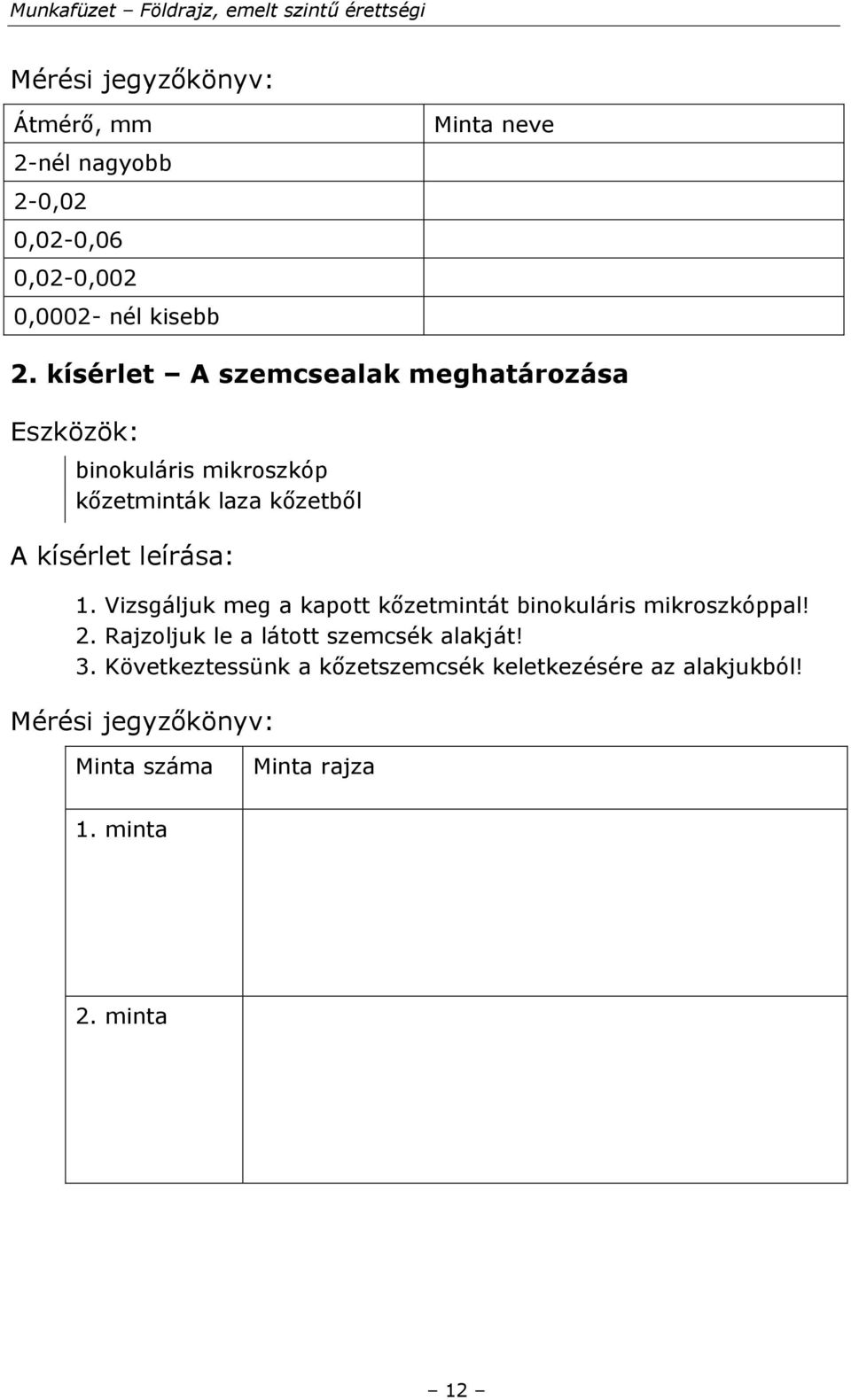 leírása: 1. Vizsgáljuk meg a kapott kőzetmintát binokuláris mikroszkóppal! 2.