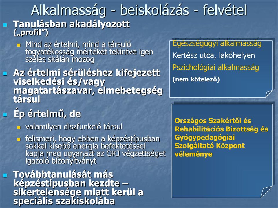 értelmű, de valamilyen diszfunkció társul felismeri, hogy ebben a képzéstípusban sokkal kisebb energia befektetéssel kapja meg ugyanazt az OKJ végzettséget igazoló bizonyítványt