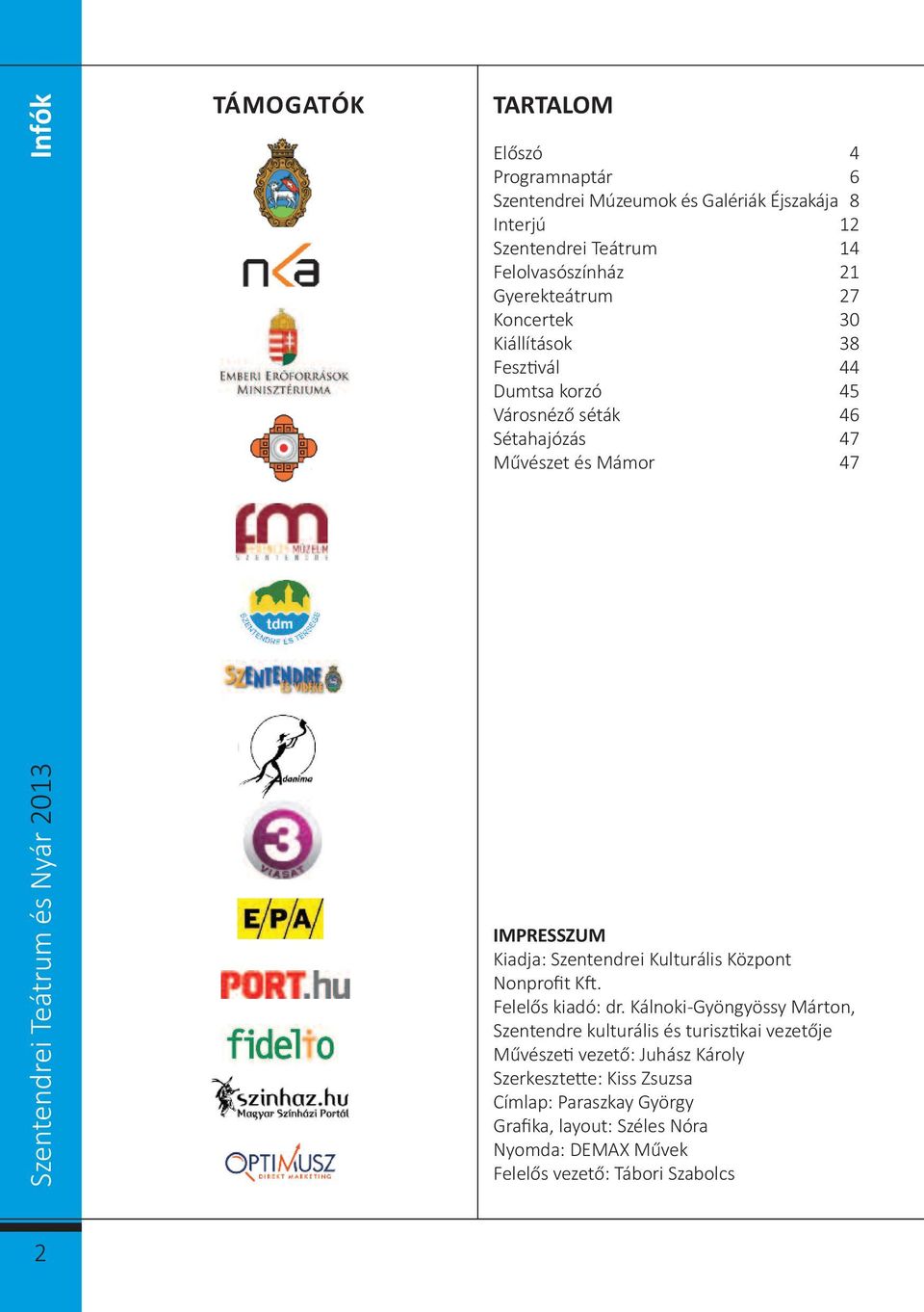 IMPRESSZUM Kiadja: Szentendrei Kulturális Központ Nonprofit Kft. Felelős kiadó: dr.