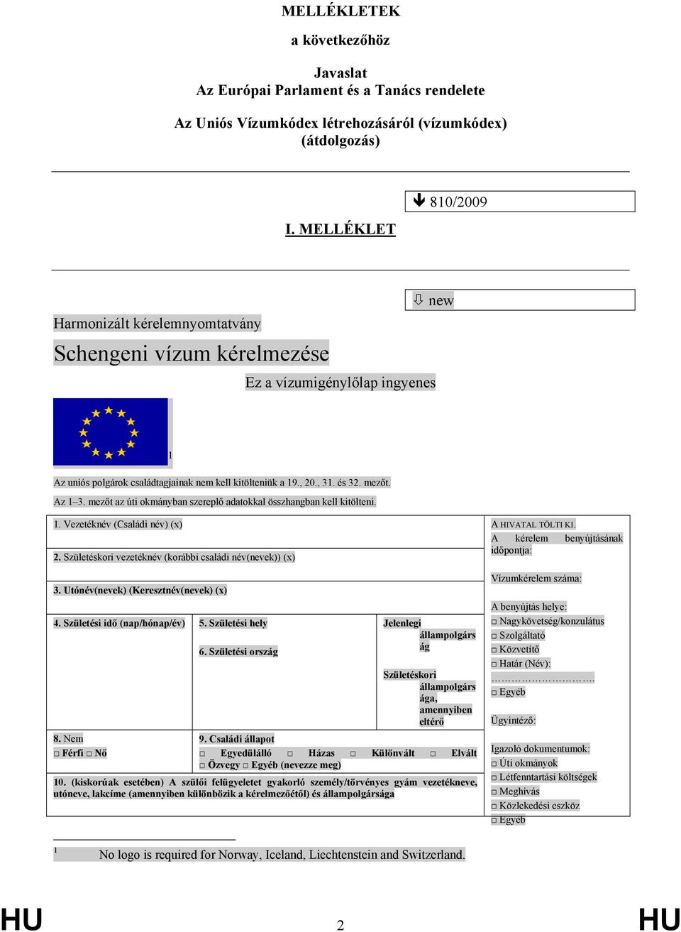 Az 1 3. mezőt az úti okmányban szereplő adatokkal összhangban kell kitölteni. 1. Vezetéknév (Családi név) (x) 2. Születéskori vezetéknév (korábbi családi név(nevek)) (x) 3.