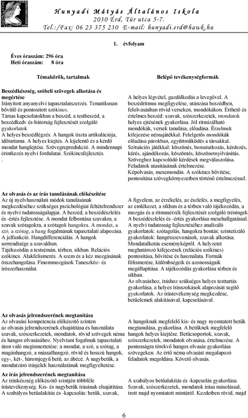 A hangok tiszta artikulációja, időtartama. A helyes kiejtés. A kijelentő és a kérdő mondat hanglejtése. Szövegreprodukció. A mindennapi érintkezés nyelvi fordulatai. Szókincsfejlesztés.