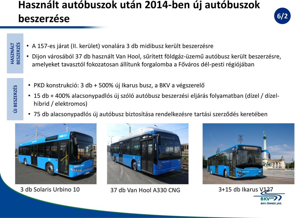 fokozatosan állítunk forgalomba a Főváros dél-pesti régiójában PKD konstrukció: 3 db + 500% új Ikarus busz, a BKV a végszerelő 15 db + 400% alacsonypadlós új szóló