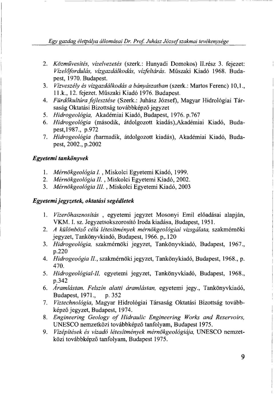 Fürdőkultúra fejlesztése (Szerk.: Juhász József), Magyar Hidrológiai Társaság Oktatási Bizottság továbbképző jegyzet 5. Hidrogeológia, Akadémiai Kiadó, Budapest, 1976. p.767 6.