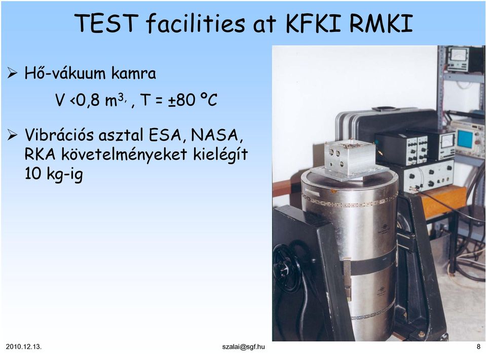 asztal ESA, NASA, RKA követelményeket